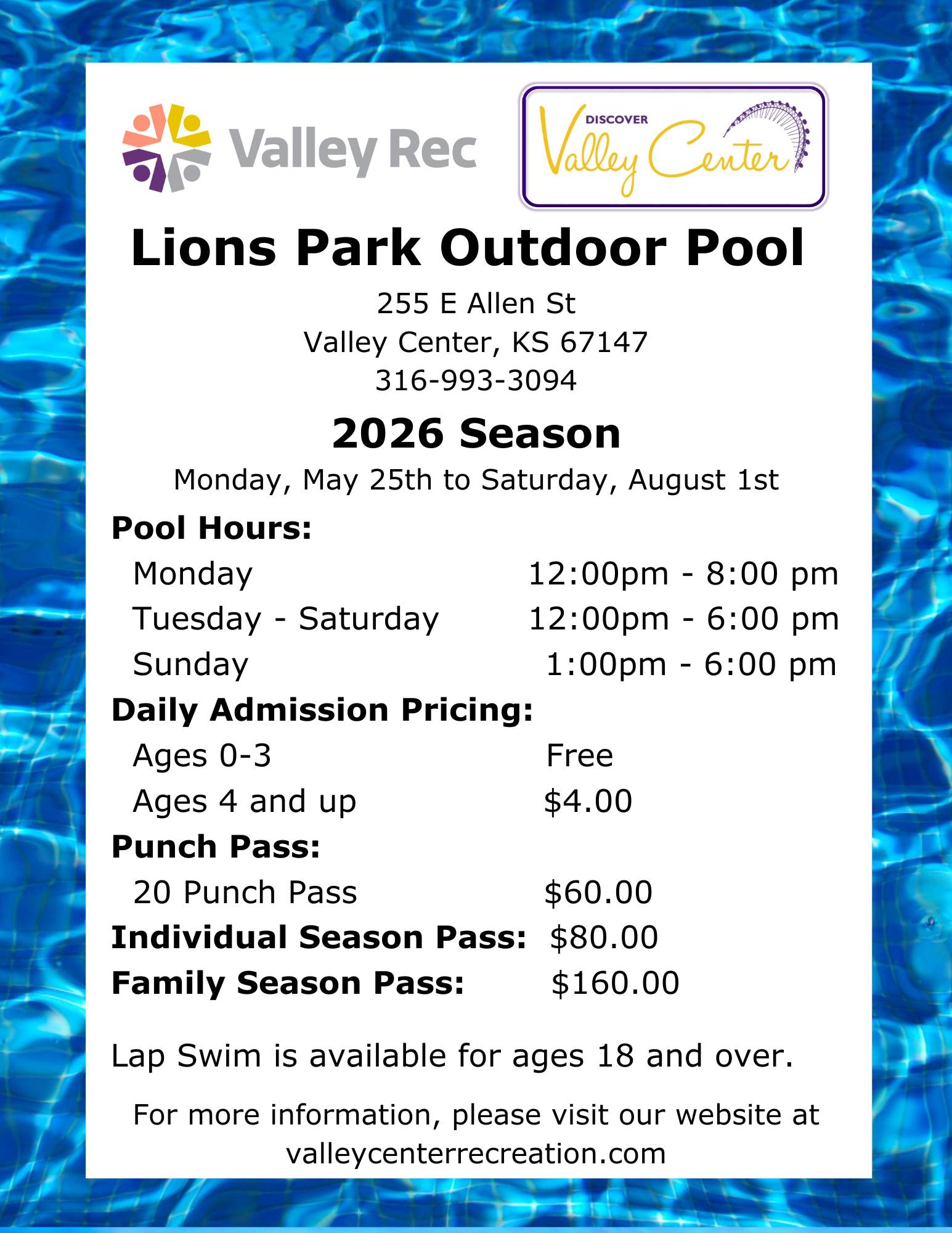 Lions Park Pool Access Pricing - Copy